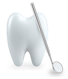 Human tooth with dental mirror